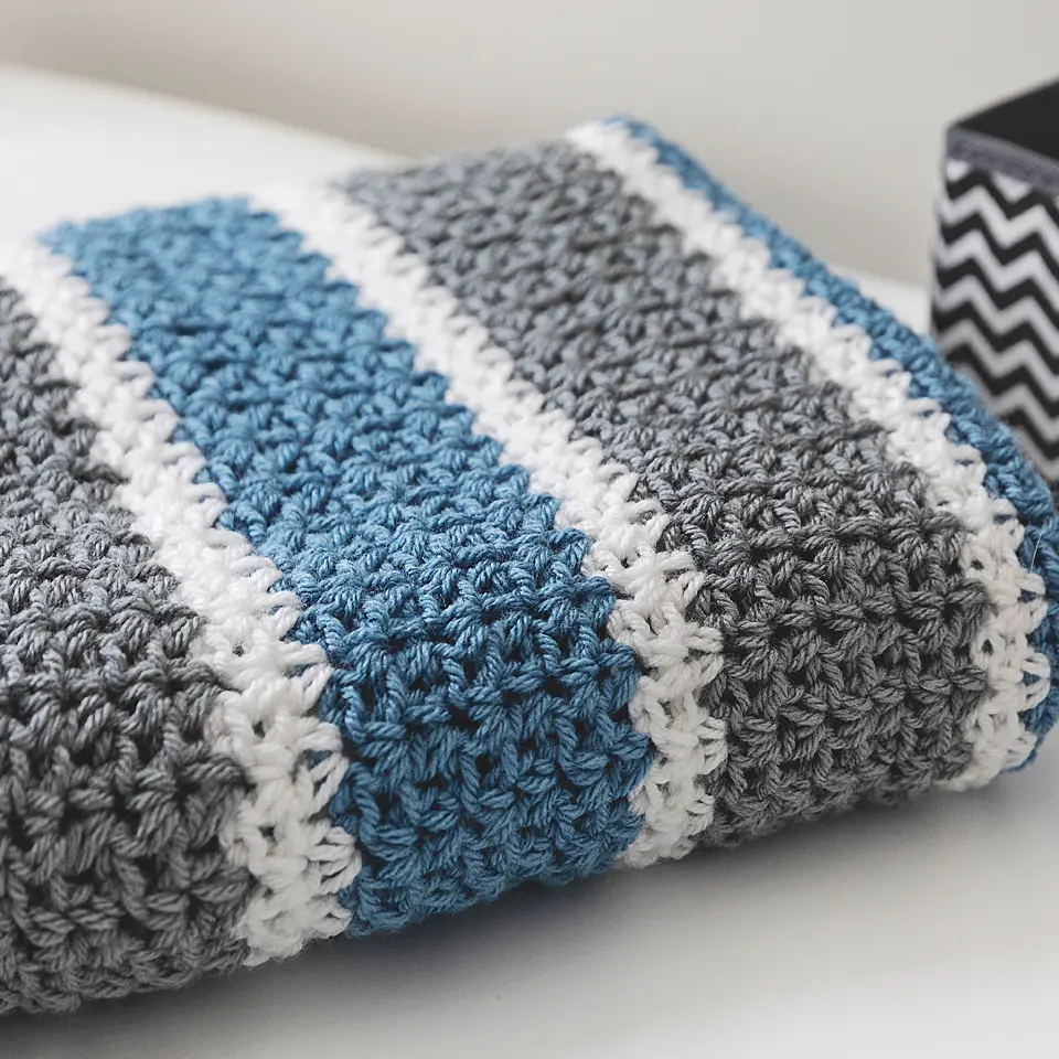 Gray and White Crochet Baby Blanket, Gray Striped Crochet Blanket ...