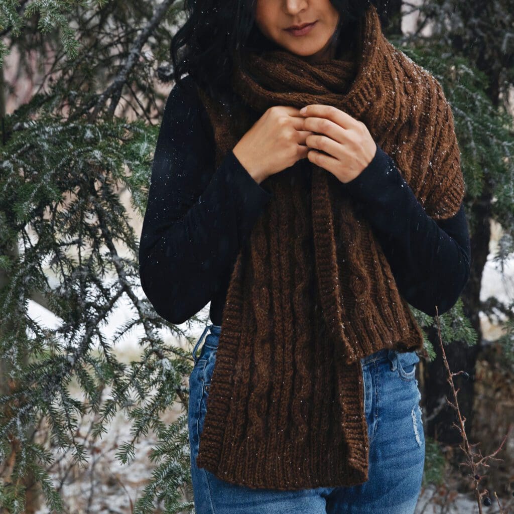 Cable Knit Scarf Pattern Outside in Snow